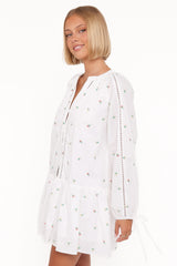 Hart Long Sleeve Mini Dress - White Floral