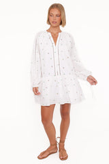 Hart Long Sleeve Mini Dress - White Floral