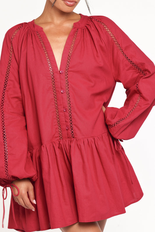 Hart Long Sleeve Mini Dress - Wine