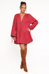 Hart Long Sleeve Mini Dress - Wine