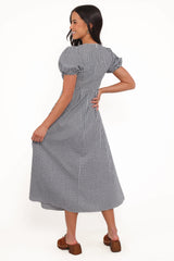 Ilyana Short Sleeve Maxi Dress - Navy Gingham