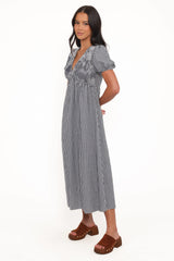 Ilyana Short Sleeve Maxi Dress - Navy Gingham