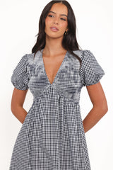Ilyana Short Sleeve Maxi Dress - Navy Gingham