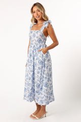 Janie Midi Dress - Blue Floral