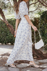 Jemima Puff Shoulder Maxi Dress - Blue Floral