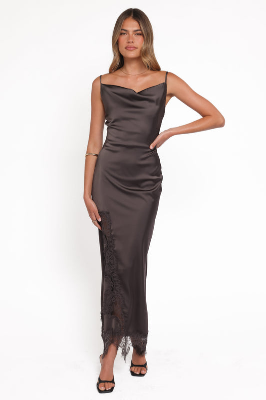 Jeneva Lace Midi Dress - Brown
