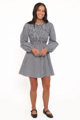 Jessen Long Sleeve Mini Dress - Navy Gingham