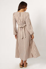 Jimi Long Sleeve Maxi Dress - Brown Stripe