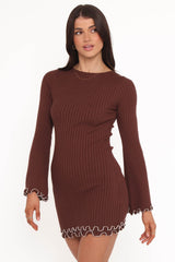 Jovan Long Sleeve Mini Dress - Mocha/Beige