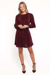 Joy Plisse Mini Dress - Burgundy
