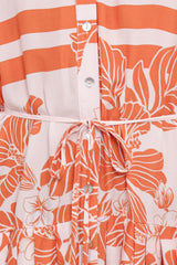 Jules Long Sleeve Dress - White/Orange