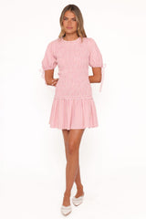 Kaelyn Gather Mini Dress - Pink Stripe