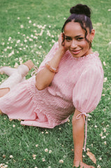 Kaelyn Gather Mini Dress - Pink Stripe