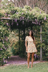 Kaelyn Gather Mini Dress - Yellow Floral