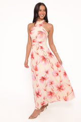 Kaira Halterneck Maxi Dress - Pink Floral