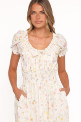 Katana Puff Sleeve Midi Dress - Floral
