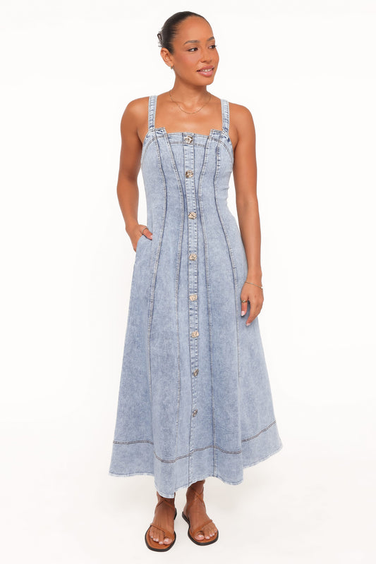 Katie Maxi Dress - Med Denim