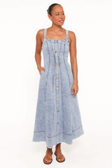 Katie Maxi Dress - Med Denim