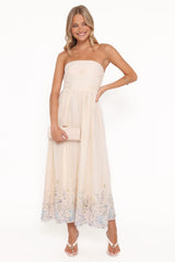 Kayt Strapless Dress - Embroidered Floral