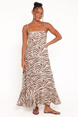 Kelsie Midi Dress - Brown Zebra