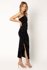 Kiki One Shoulder Midi Dress - Black