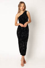 Kiki One Shoulder Midi Dress - Black