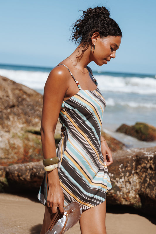 Kosta Mini Dress - Brown Retro Stripe