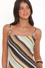 Kosta Mini Dress - Brown Retro Stripe