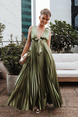 Kris Pleated Maxi Dress - Martini Olive