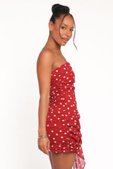 Kristen Strapless Mini Dress - Red Polka Dot