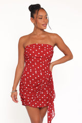 Kristen Strapless Mini Dress - Red Polka Dot