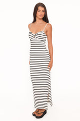 Kristina Midi Dress - Black/White Stripe