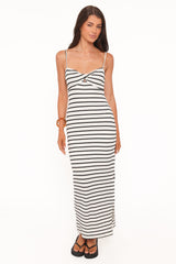 Kristina Midi Dress - Black/White Stripe