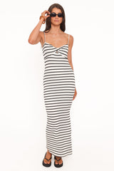 Kristina Midi Dress - Black/White Stripe