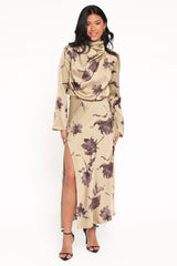 Kristyn Long Sleeve Midi Dress - Olive Floral