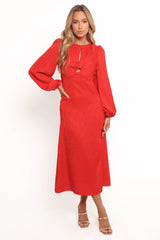 Laine Long Sleeve Midi Dress - Red