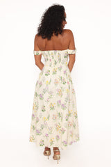 Larni Off Shoulder Midi Dress - Lavender Multi