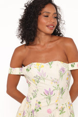Larni Off Shoulder Midi Dress - Lavender Multi