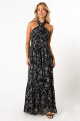 Lennon Halterneck Maxi Dress - Black Floral