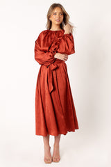 Lexie Long Sleeve Midi Dress - Bronze