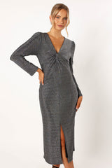 Luminate Long Sleeve Midi Dress - Silver