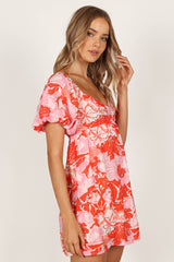 Maggie Mini Dress - Pink/Red Floral