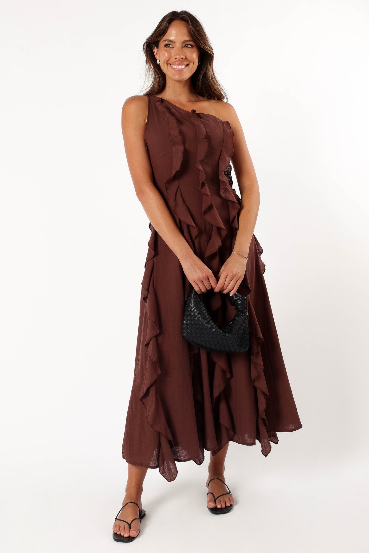 Maggy One Shoulder Dress - Chocolate
