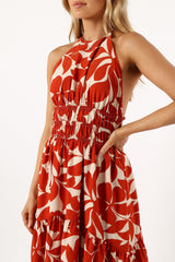 Maha Halterneck Maxi Dress - Tan Floral