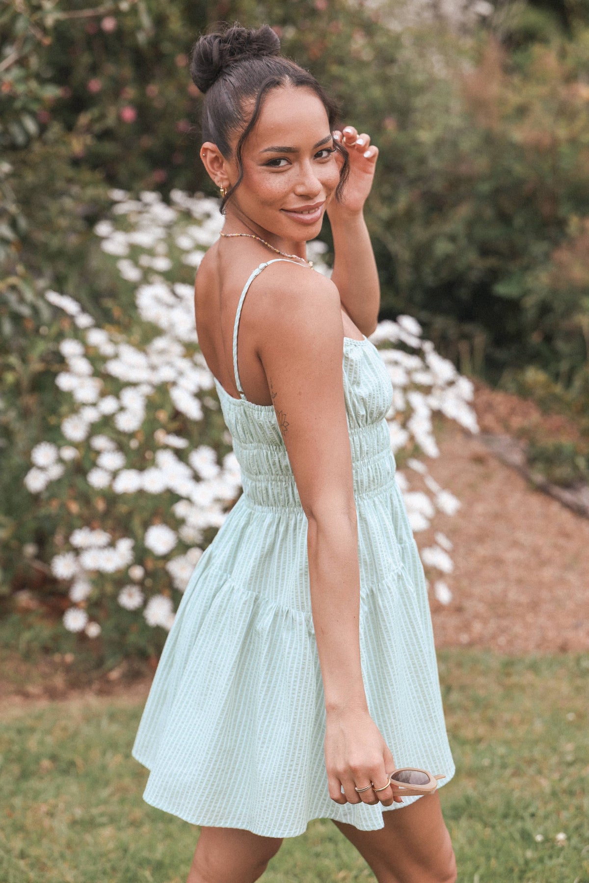 Makayla Mini Dress - Green Stripe