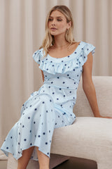 Manaris Off Shoulder Maxi Dress - Blue Polka Dot