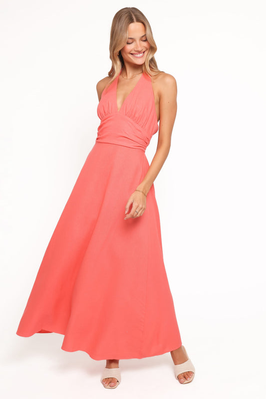 Marie Halterneck Maxi Dress - Coral
