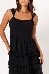 Marli Ruffle Midi Dress - Black