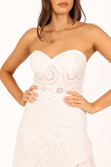Melanie Strapless Midi Dress - White