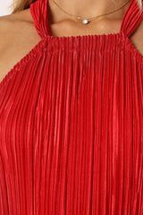 Melody Plisse Halter Maxi Dress - Red